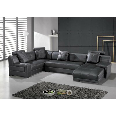Black Leather Sofas on Hokku Designs Houston 3 Piece Leather Sectional Sofa