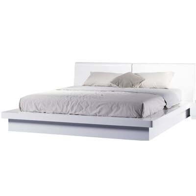 Platform   Headboard on Platform Bed With Headboard In White Gloss   Ginova Queen Bed Wht Set